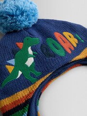JoJo Maman Bébé Blue Dino Cosy Pom Pom Rib Hat - Image 3 of 3