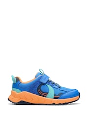 Clarks Blue Orange Kids Wide Fit Bright Selva Hero Shoes - Image 1 of 8