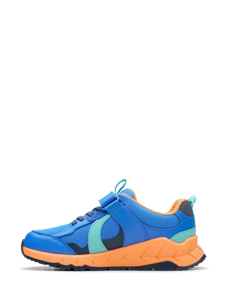 Clarks Blue Orange Kids Wide Fit Bright Selva Hero Shoes - Image 2 of 8