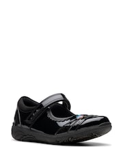 Clarks Black Extra Wide Fit (H) Patent Relda Spark Kid Shoes - Image 3 of 8