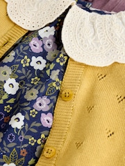 Yellow/ Navy Ditsy/ Purple Knitted Cardigan, Long Sleeve Top and Cord Trouses Baby 3 Piece Set (0mths-2yrs) - Image 14 of 20