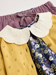 Yellow/ Navy Ditsy/ Purple Knitted Cardigan, Long Sleeve Top and Cord Trouses Baby 3 Piece Set (0mths-2yrs) - Image 15 of 20