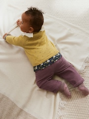 Yellow/ Navy Ditsy/ Purple Knitted Cardigan, Long Sleeve Top and Cord Trouses Baby 3 Piece Set (0mths-2yrs) - Image 4 of 20