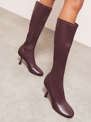 Friends Like These Burgundy Red Standard fit Faux Leather Mid Heel Formal Knee High Sock Boots - Image 2 of 5