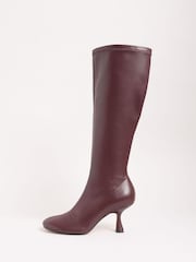 Friends Like These Burgundy Red Standard fit Faux Leather Mid Heel Formal Knee High Sock Boots - Image 5 of 5