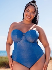 Curvy Kate Sapphire Seas Bandeau Strapless Multiway Swimsuit - Image 1 of 8