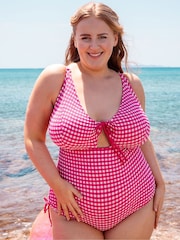 Curvy Kate Pink Holiday Check Non Wired Swimsuit - Image 1 of 7