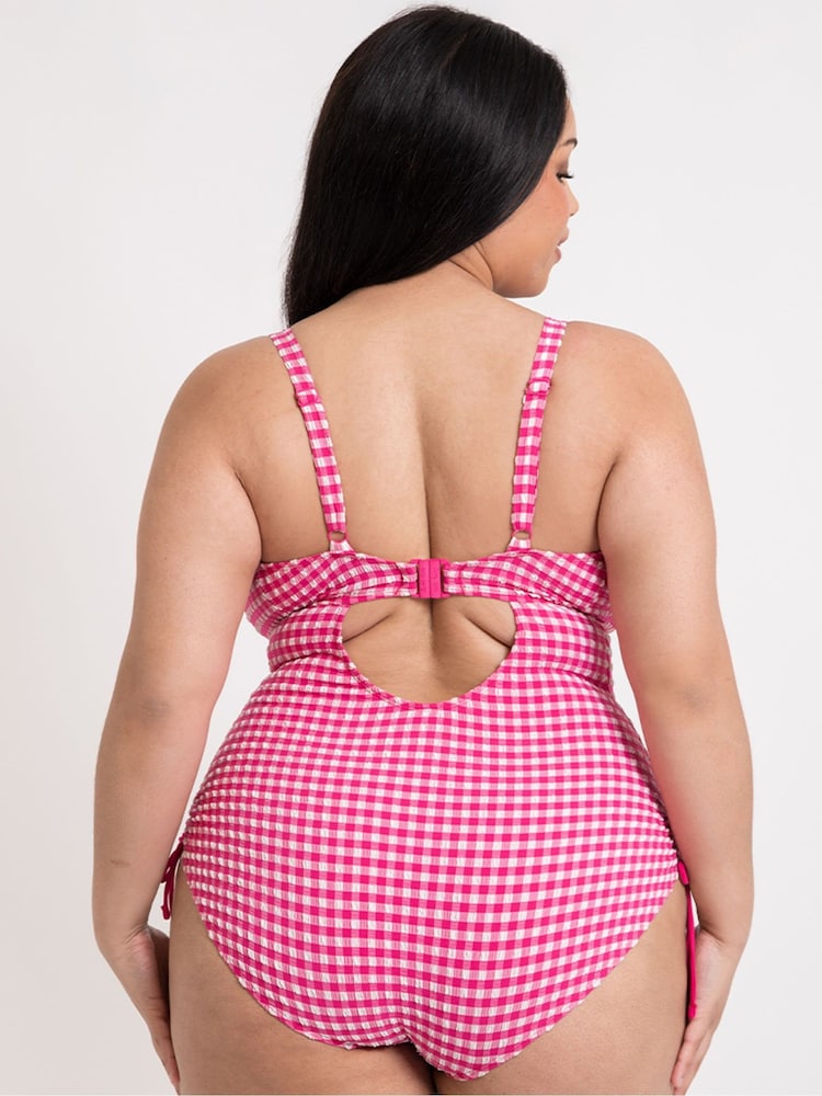 Curvy Kate Pink Holiday Check Non Wired Swimsuit - Image 2 of 7