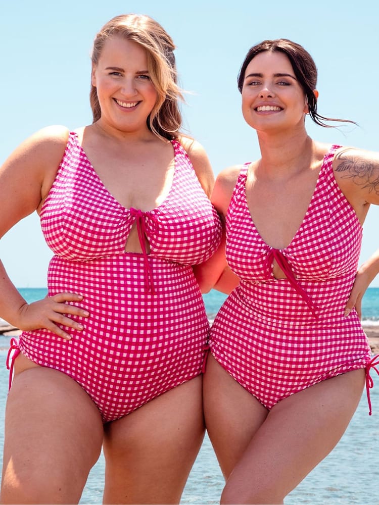 Curvy Kate Pink Holiday Check Non Wired Swimsuit - Image 3 of 7