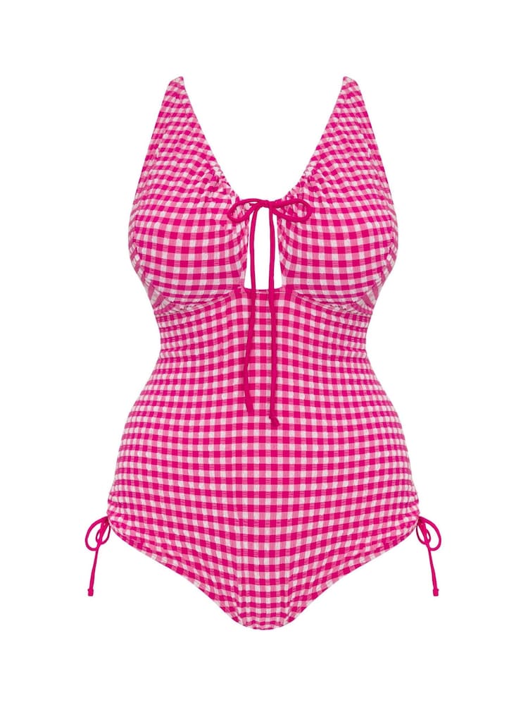Curvy Kate Pink Holiday Check Non Wired Swimsuit - Image 7 of 7