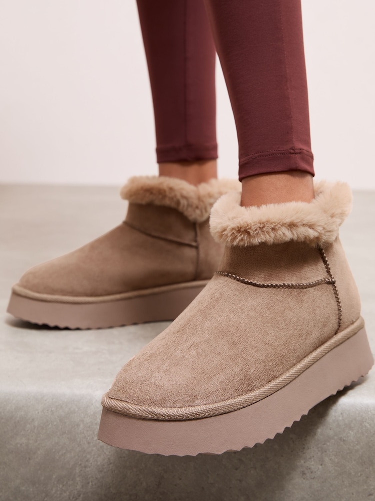 Friends Like These Taupe Cosy Borg Edge Faux Suede Ankle Boots - Image 1 of 5