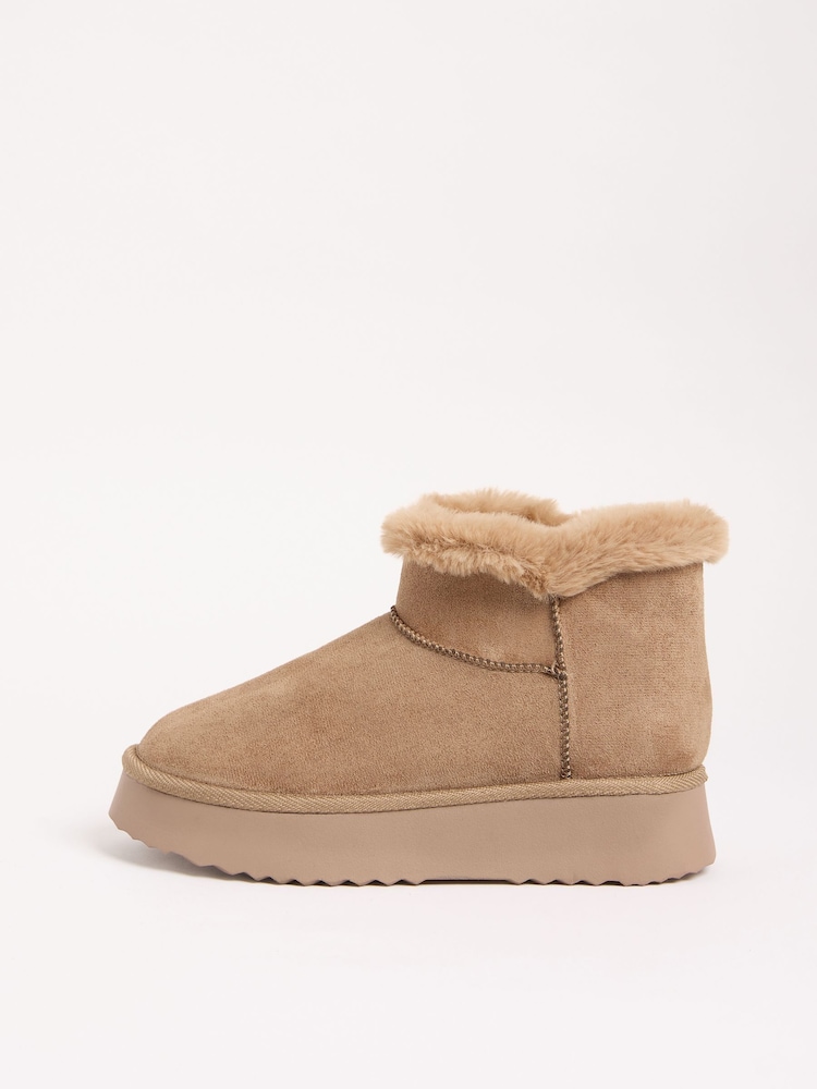 Friends Like These Taupe Cosy Borg Edge Faux Suede Ankle Boots - Image 5 of 5