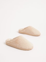 Friends Like These Neutral Supersoft Embroidered Tape Faux Fur Nightwear Mule Slippers - Image 2 of 4