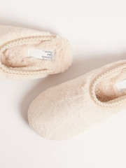 Friends Like These Neutral Supersoft Embroidered Tape Faux Fur Nightwear Mule Slippers - Image 3 of 4