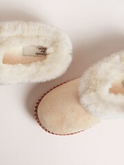 Friends Like These Cream Faux Fur Cuff Embroidered Tape Nightwear Mule Slipper - Image 3 of 4