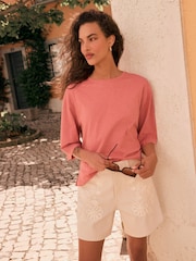 Rose Pink Short Sleeve Slub Jersey Crew Neck T-Shirt - Image 1 of 4
