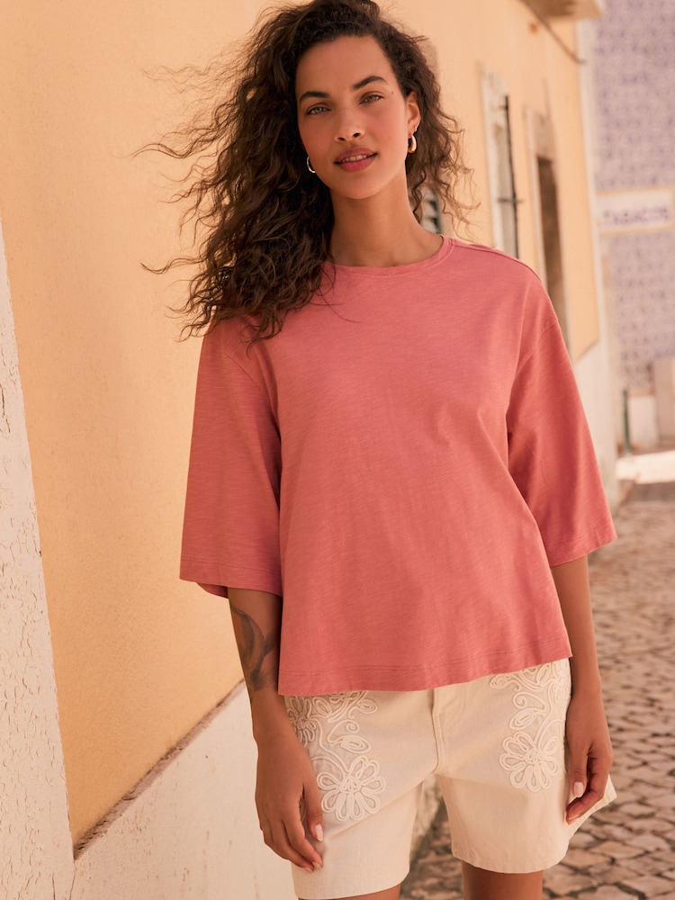 Rose Pink Short Sleeve Slub Jersey Crew Neck T-Shirt - Image 2 of 4
