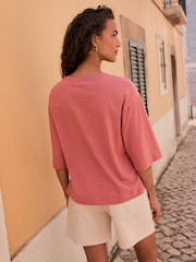 Rose Pink Short Sleeve Slub Jersey Crew Neck T-Shirt - Image 3 of 4