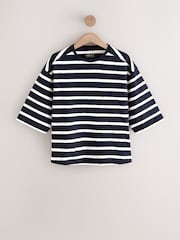 Navy/White Stripe Short Sleeve Slub Jersey Crew Neck T-Shirt - Image 1 of 3