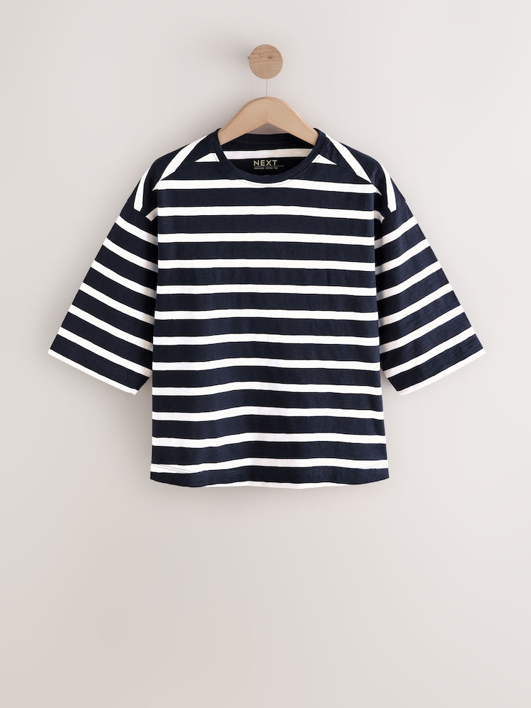 Navy/White Stripe Short Sleeve Slub Jersey Crew Neck T-Shirt - Image 1 of 3