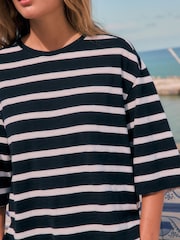 Navy/White Stripe Short Sleeve Slub Jersey Crew Neck T-Shirt - Image 4 of 8