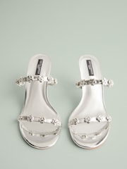 Plateado - Tabitha Simmons x Next Flora Leather Double Flower Detail Heel Mules - Imagen 1 de 5