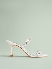Plateado - Tabitha Simmons x Next Flora Leather Double Flower Detail Heel Mules - Imagen 3 de 5