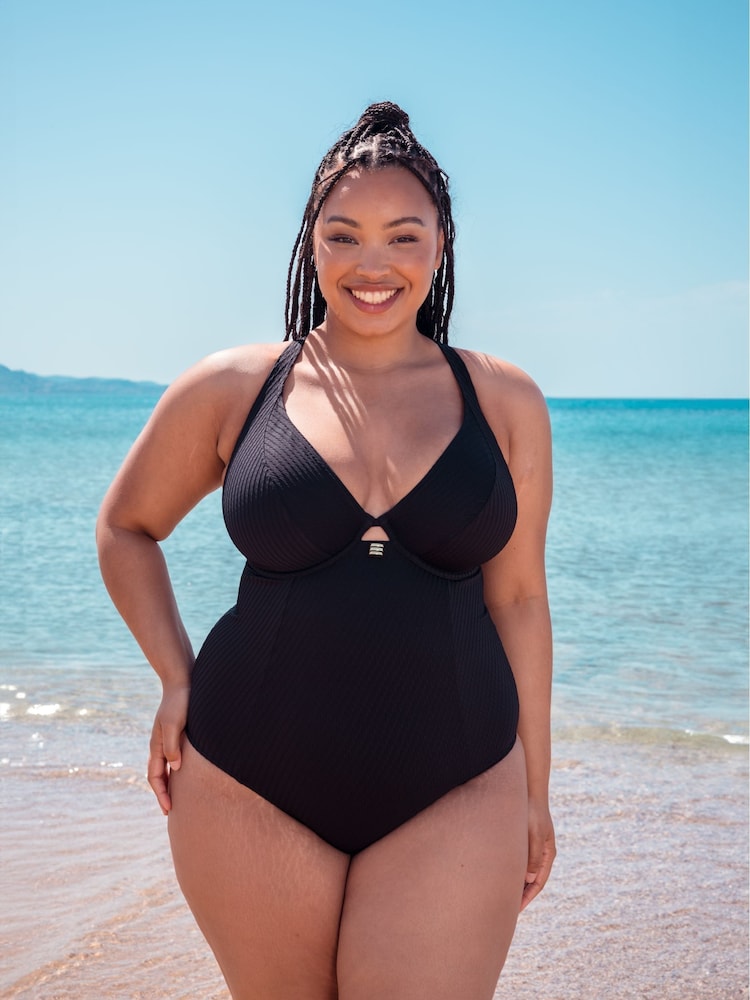 Curvy Kate Jet Set Multiway Plunge Black Swimsuit - Image 1 of 7