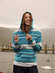 Weird Fish Blue Lana 1/4 Zip Stripe Micro Fleece Hoodie - Image 1 of 8