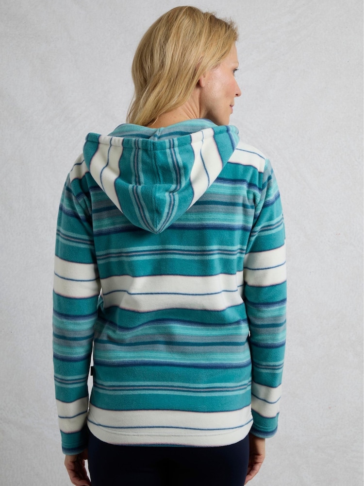 Weird Fish Blue Lana 1/4 Zip Stripe Micro Fleece Hoodie - Image 2 of 8