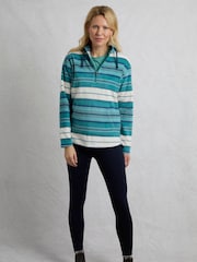 Weird Fish Blue Lana 1/4 Zip Stripe Micro Fleece Hoodie - Image 3 of 8