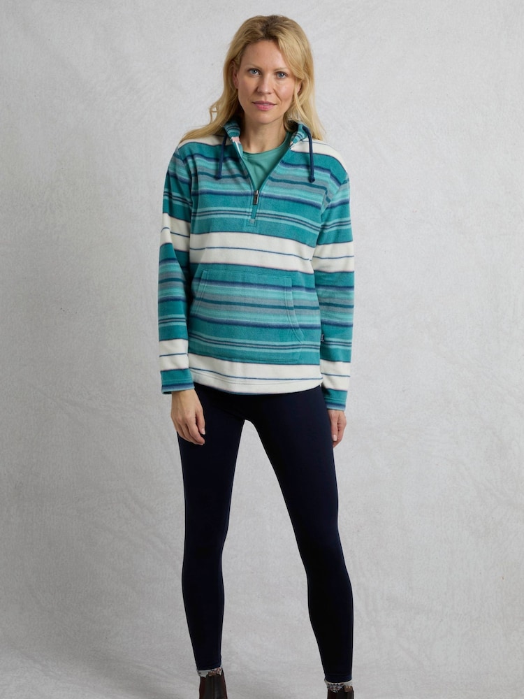 Weird Fish Blue Lana 1/4 Zip Stripe Micro Fleece Hoodie - Image 3 of 8