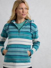 Weird Fish Blue Lana 1/4 Zip Stripe Micro Fleece Hoodie - Image 4 of 8