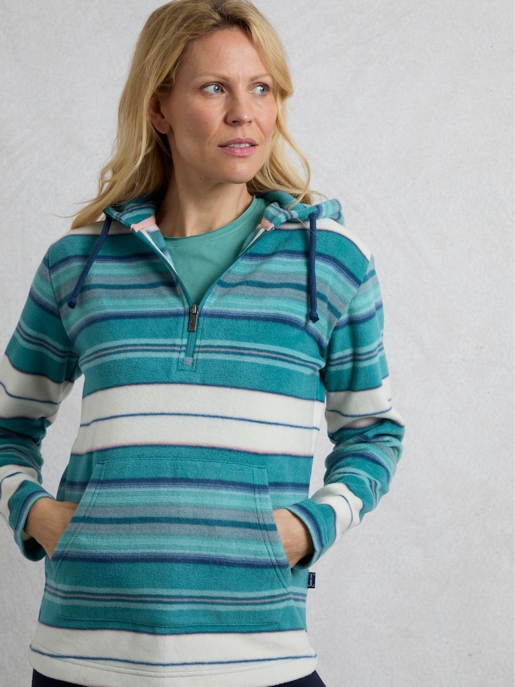Weird Fish Blue Lana 1/4 Zip Stripe Micro Fleece Hoodie - Image 4 of 8