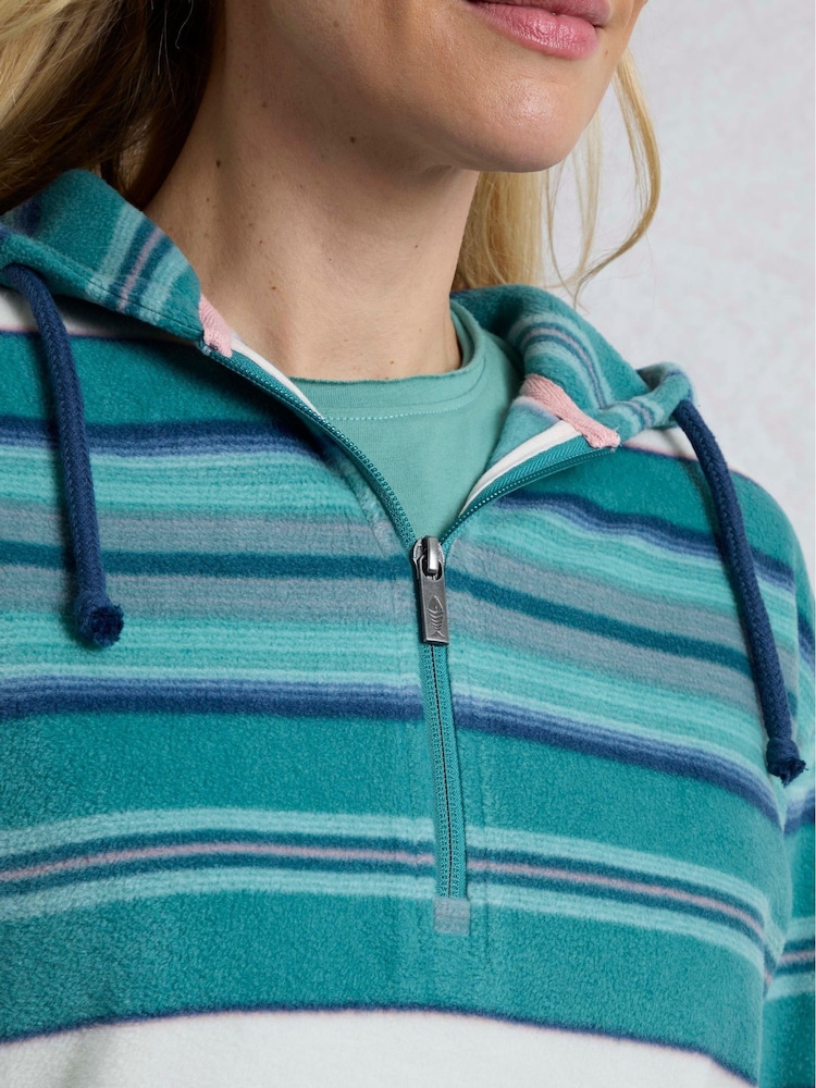 Weird Fish Blue Lana 1/4 Zip Stripe Micro Fleece Hoodie - Image 5 of 8