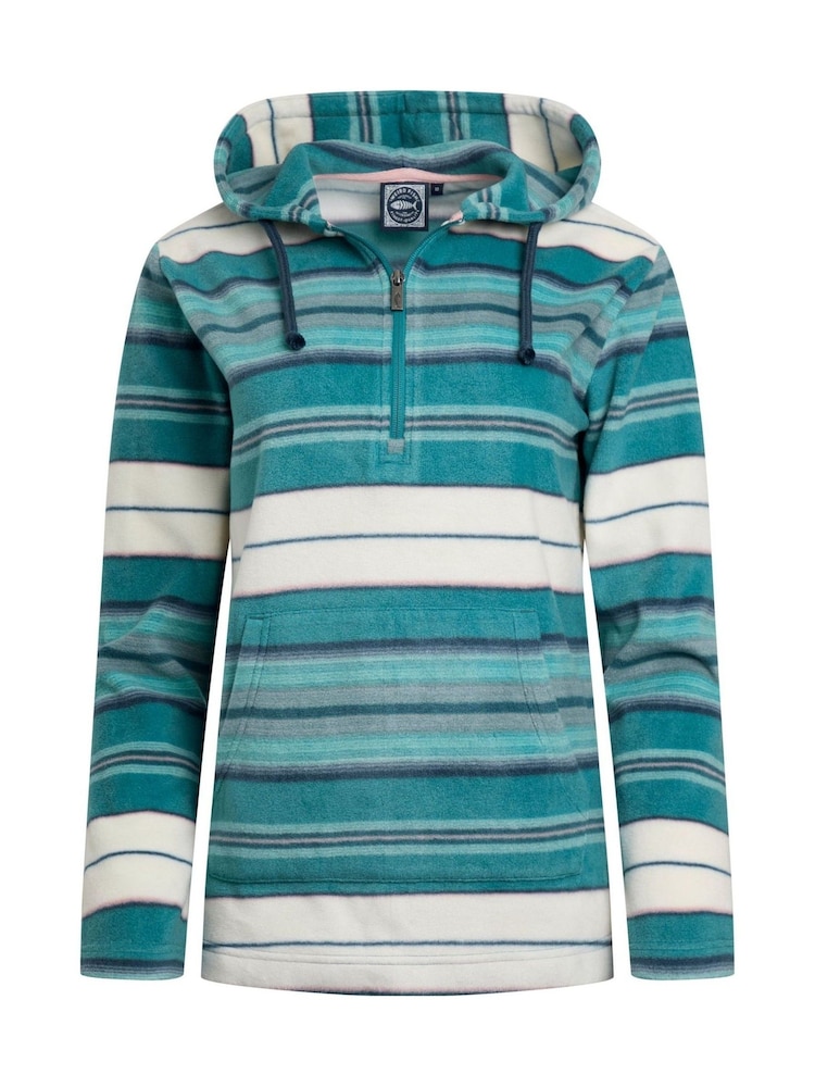 Weird Fish Blue Lana 1/4 Zip Stripe Micro Fleece Hoodie - Image 7 of 8