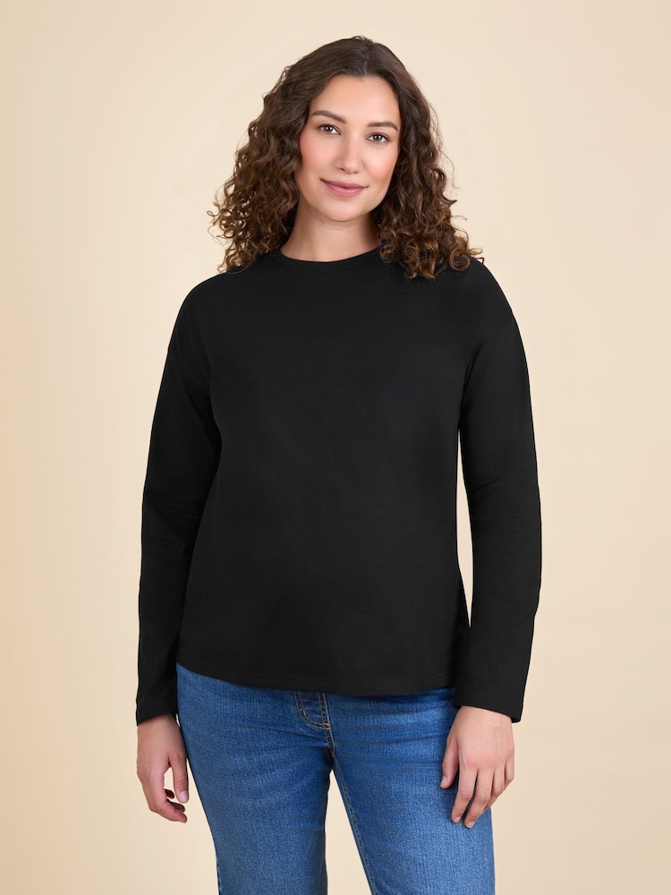 JoJo Maman Bébé Black Long Sleeve Boyfriend Maternity T-Shirt - Image 1 of 4