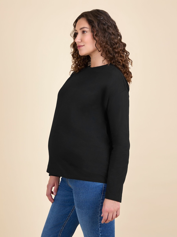 JoJo Maman Bébé Black Long Sleeve Boyfriend Maternity T-Shirt - Image 2 of 4