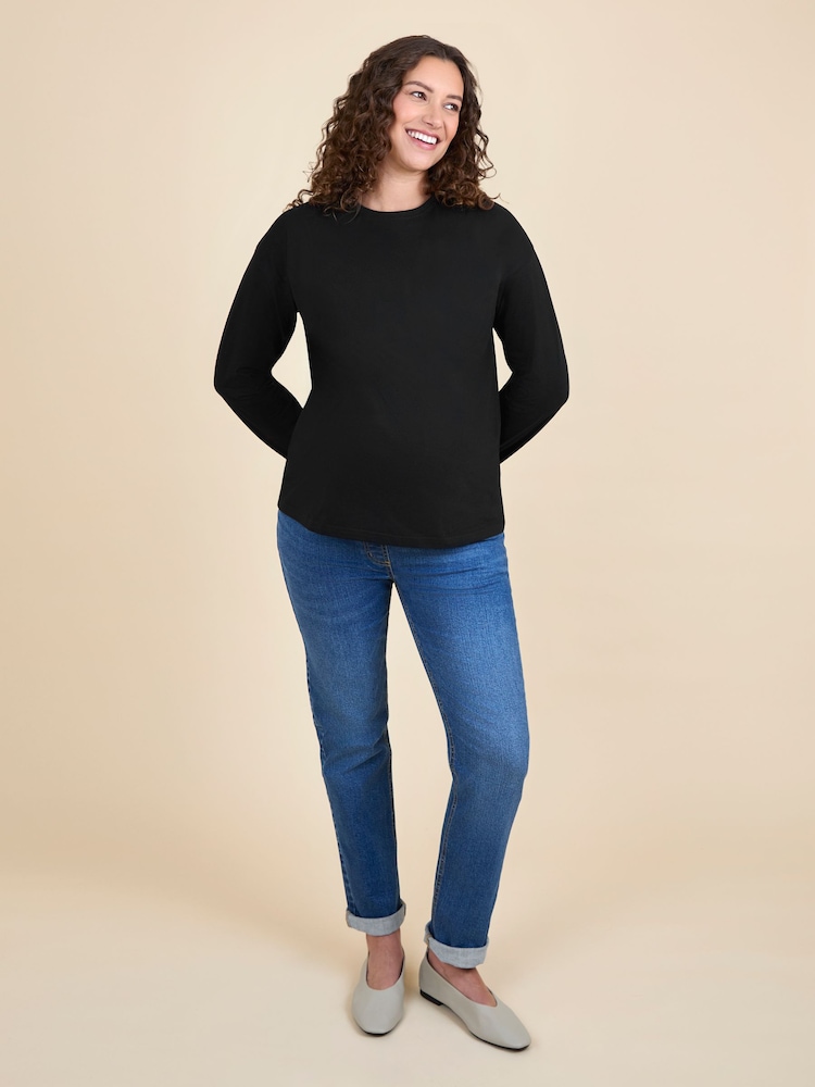 JoJo Maman Bébé Black Long Sleeve Boyfriend Maternity T-Shirt - Image 4 of 4