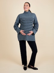 JoJo Maman Bébé Charcoal Striped Turtleneck Maternity And Nursing Jumper - Image 4 of 5