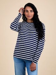 Azul - Camiseta Jojo Maman Bébé Stripe de manga comprida Boyfriend Maternity - Imagem 1 de 4