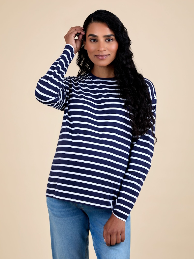 Azul - Camiseta Jojo Maman Bébé Stripe de manga comprida Boyfriend Maternity - Imagem 1 de 4