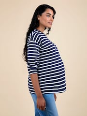 Azul - Camiseta Jojo Maman Bébé Stripe de manga comprida Boyfriend Maternity - Imagem 2 de 4