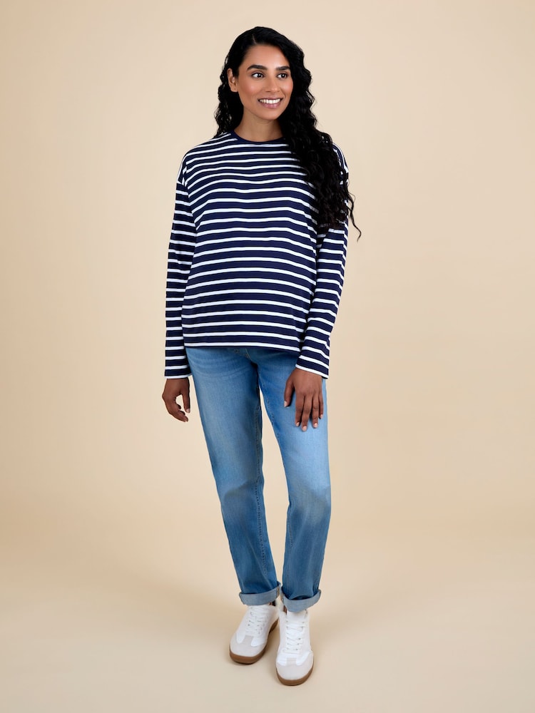 Azul - Camiseta Jojo Maman Bébé Stripe de manga comprida Boyfriend Maternity - Imagem 4 de 4