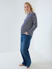 JoJo Maman Bébé Navy Stripe Long Sleeve Boyfriend Maternity T-Shirt - Image 5 of 5