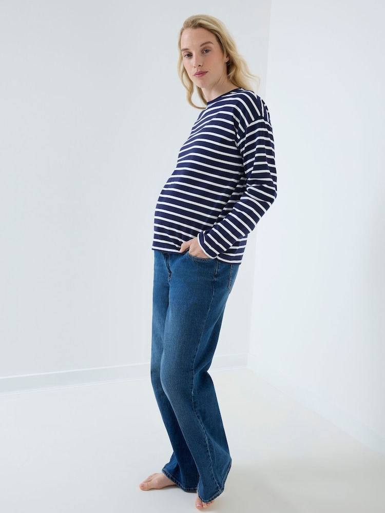JoJo Maman Bébé Navy Stripe Long Sleeve Boyfriend Maternity T-Shirt - Image 5 of 5 JoJo Maman Bébé Navy Stripe Long Sleeve Boyfriend Maternity T-Shirt - Image 5 of 5