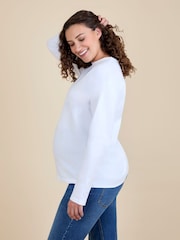 JoJo Maman Bébé White Long Sleeve Boyfriend Maternity T-Shirt - Image 3 of 4