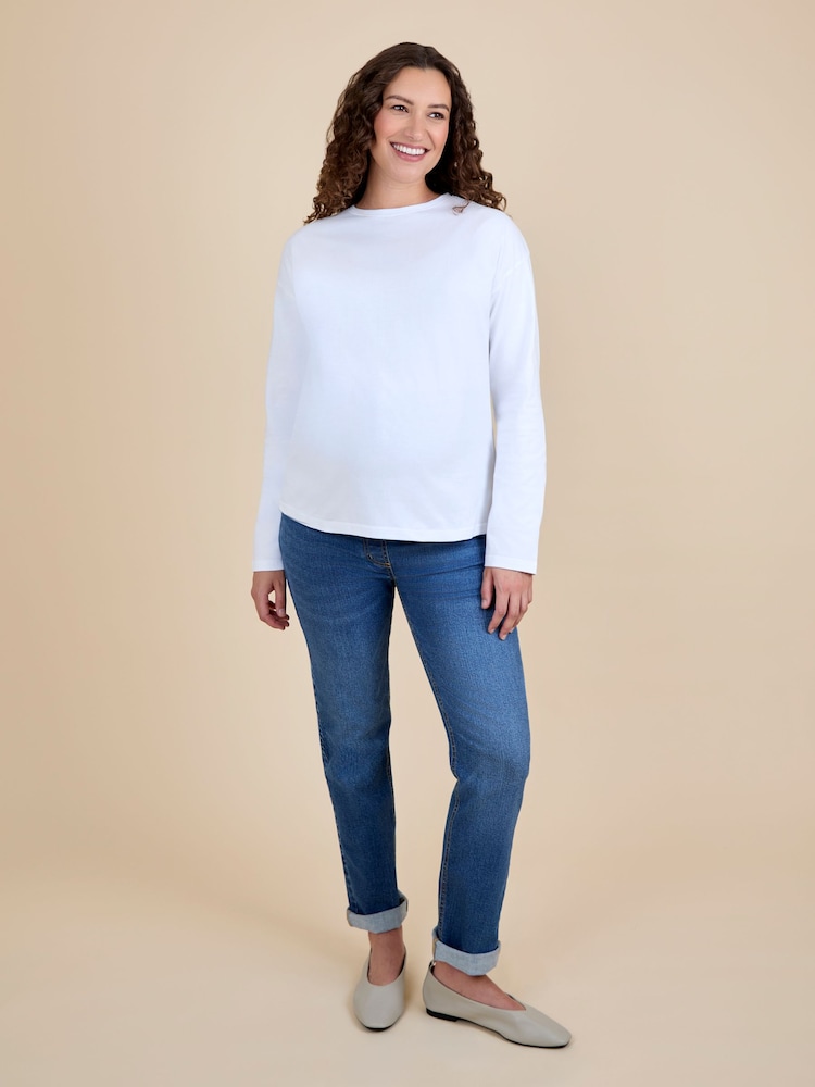 JoJo Maman Bébé White Long Sleeve Boyfriend Maternity T-Shirt - Image 4 of 4 JoJo Maman Bébé White Long Sleeve Boyfriend Maternity T-Shirt - Image 4 of 4