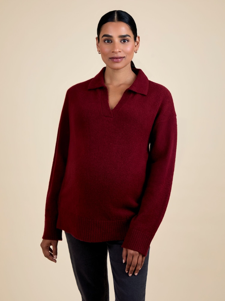 JoJo Maman Bébé Burgundy Collared Maternity And Nursing Jumper - Image 1 of 5