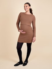 JoJo Maman Bébé Gold Ribbed Mini Maternity & Nursing Dress - Image 1 of 5